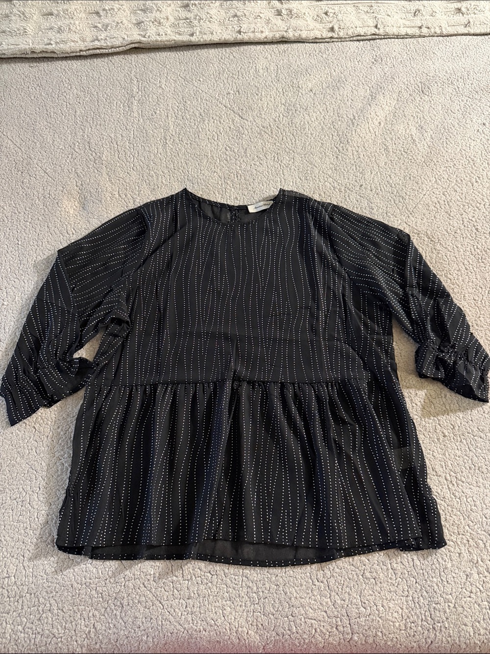 American Bling Black Peplum Blouse with Subtle Pin Dots Medium